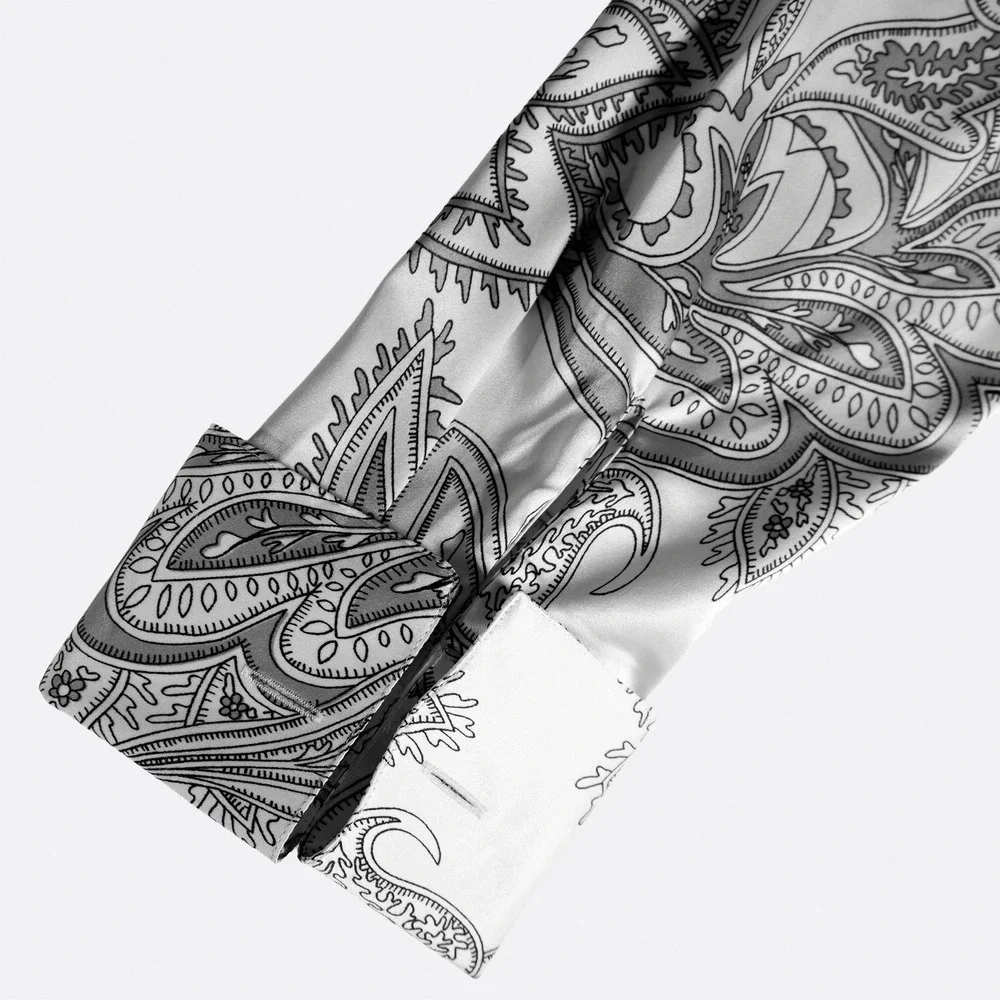 Hawes & Curtis Satin Paisley French Cuff Fitted Shirt White Gray 0X Large Chic - Picture 5 of 10